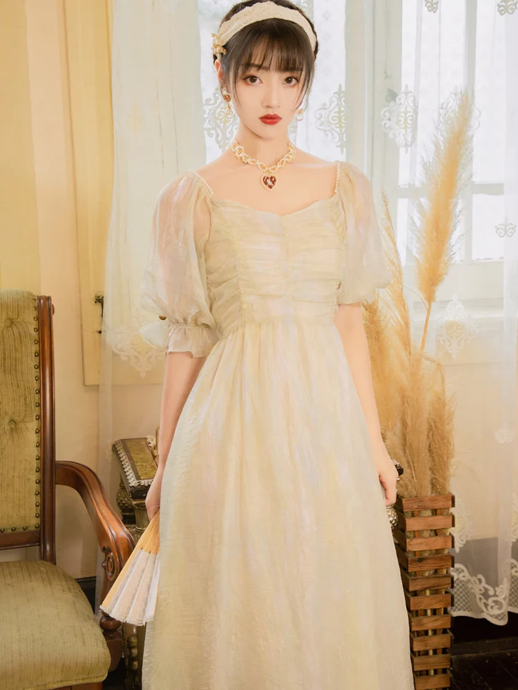 

2020 new fashion women's clothing women dress Square Collar Vintage dress