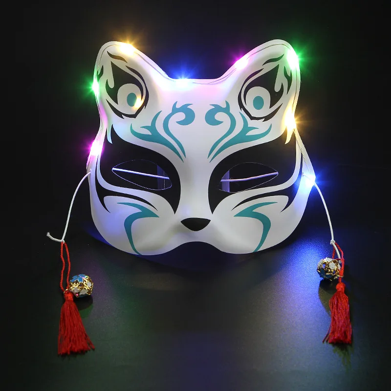 Светящаяся маска на половину лица с изображением красной вишни кота и лисы маски