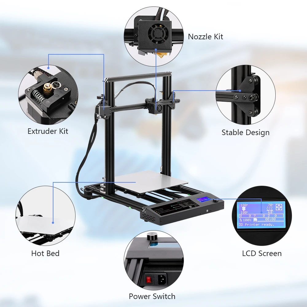 AW 3D Plus Size Frame FDM 3D Printer S8 3d Filament Extruder  Upgraded Magnetic Build Plate Printing DIY KIT Free shipping.