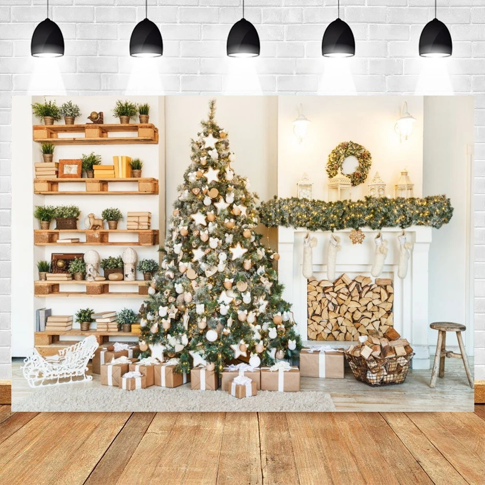

Christmas Backdrop Tree Fireplace Room Newborn Baby Birthday Photography Background Photo Studio Photophone Photozone Photocall