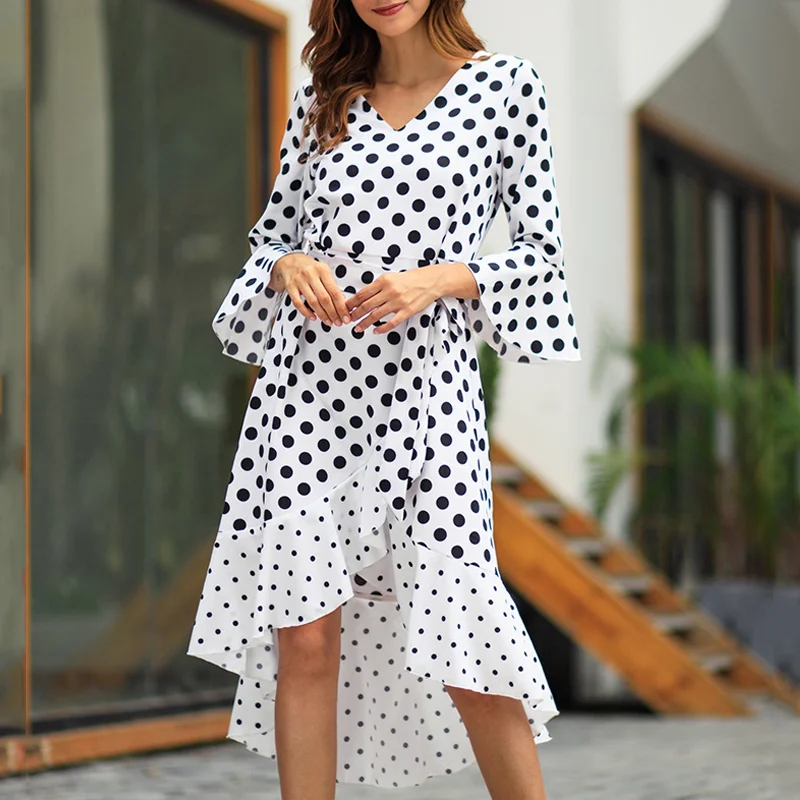 Женское платье модное в горошек с принтом длинное элегантное женское