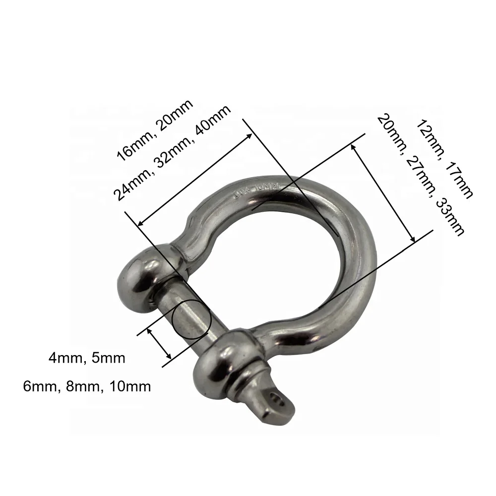 1PC Stainless Steel 304 Bolt Type Anchor Chain Shackle 4mm 5mm 6mm 8mm 10mm Rigging Rated Bow Shackles With Safety - купить по