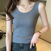 o neck summer 2021 screw thread knitted tank tops camisole women basic elastic solid casual tanks top womens clothes haut femme