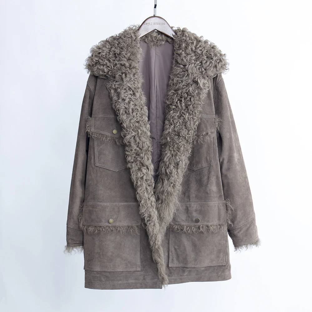 Женская зимняя одежда куртка из натуральной кожи 2019 оверсайз толстый помпон