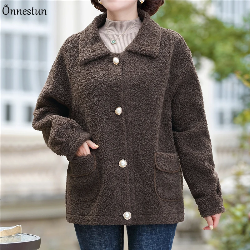 

Women's Winter Jacket New Plus Size Solid Lambswool Fur Coat Warm Outwear Long Sleeve Jackets Furry Soft Women's Jacket