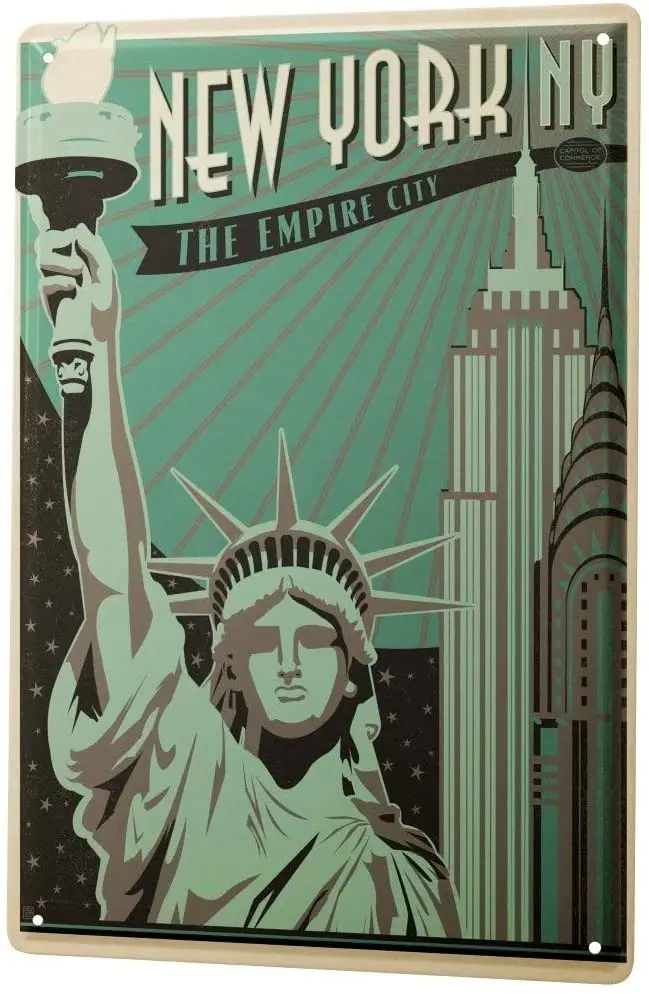 

SINCE 2004 Tin Sign Metal Plate Decorative Sign Home Decor Plaques Deco City New York City Skyscrapers Statue of Liberty 8X12