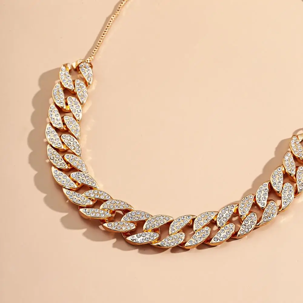

PuRui Punk Hip Hop Cuban Link Chain Necklace 2021 Party Shiny Crystal Choker Necklace for Women Fashion Bling Rhinestone Jewelry