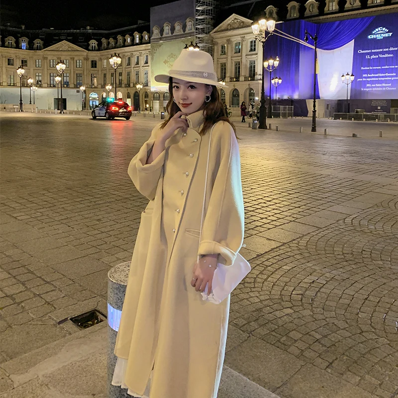 New High Grade Double-Sided Woolen Coat In Long Wool Coat Doll Collar Fashion A-Line Loose Woolen Coat Women Winter Warm