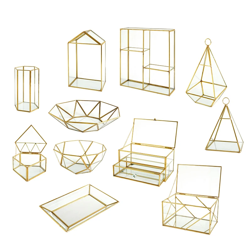 Многоугольная стеклянная коробка для столик торта держатели хранения Этажерка