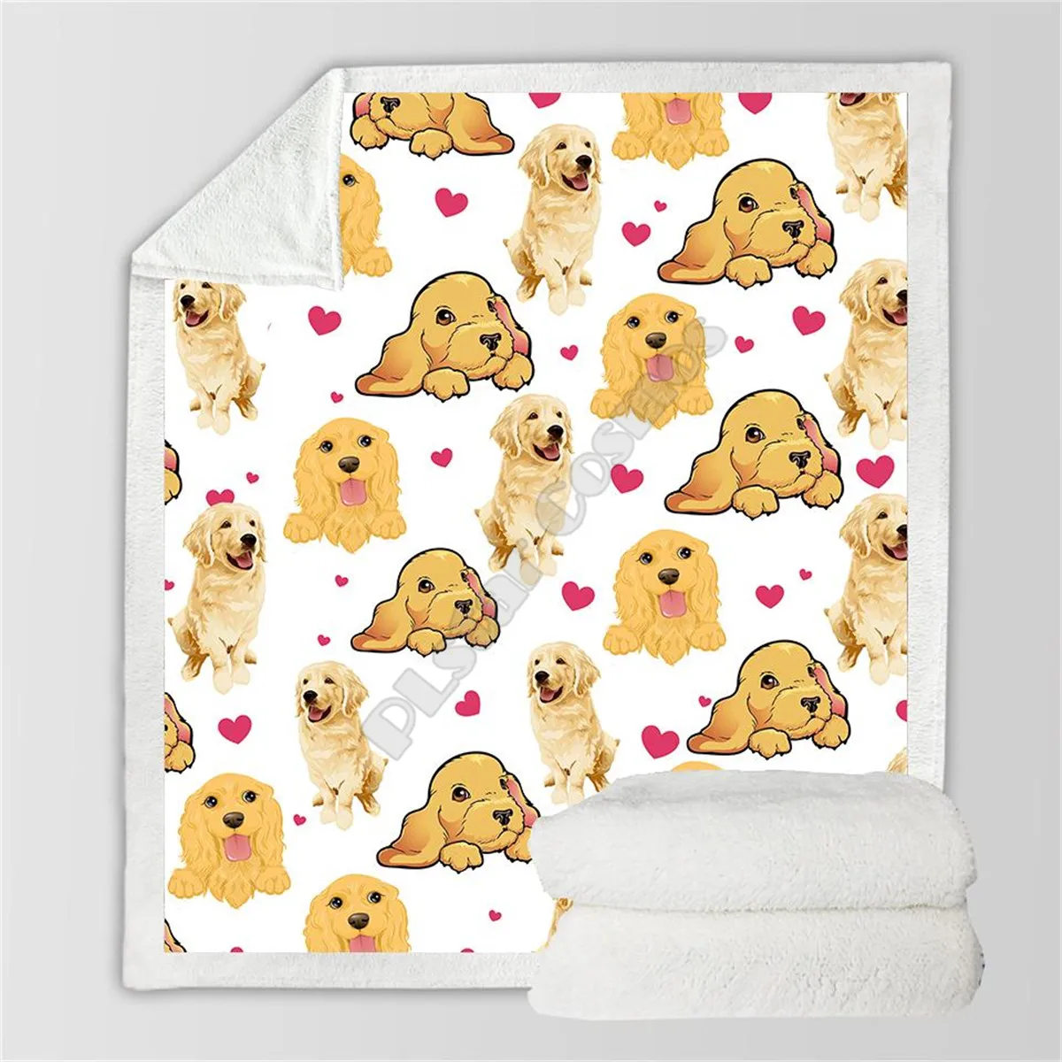 Love Cute Golden Retriever Fleece Blanket 3D printed Sherpa Blanket on Bed Home Textiles