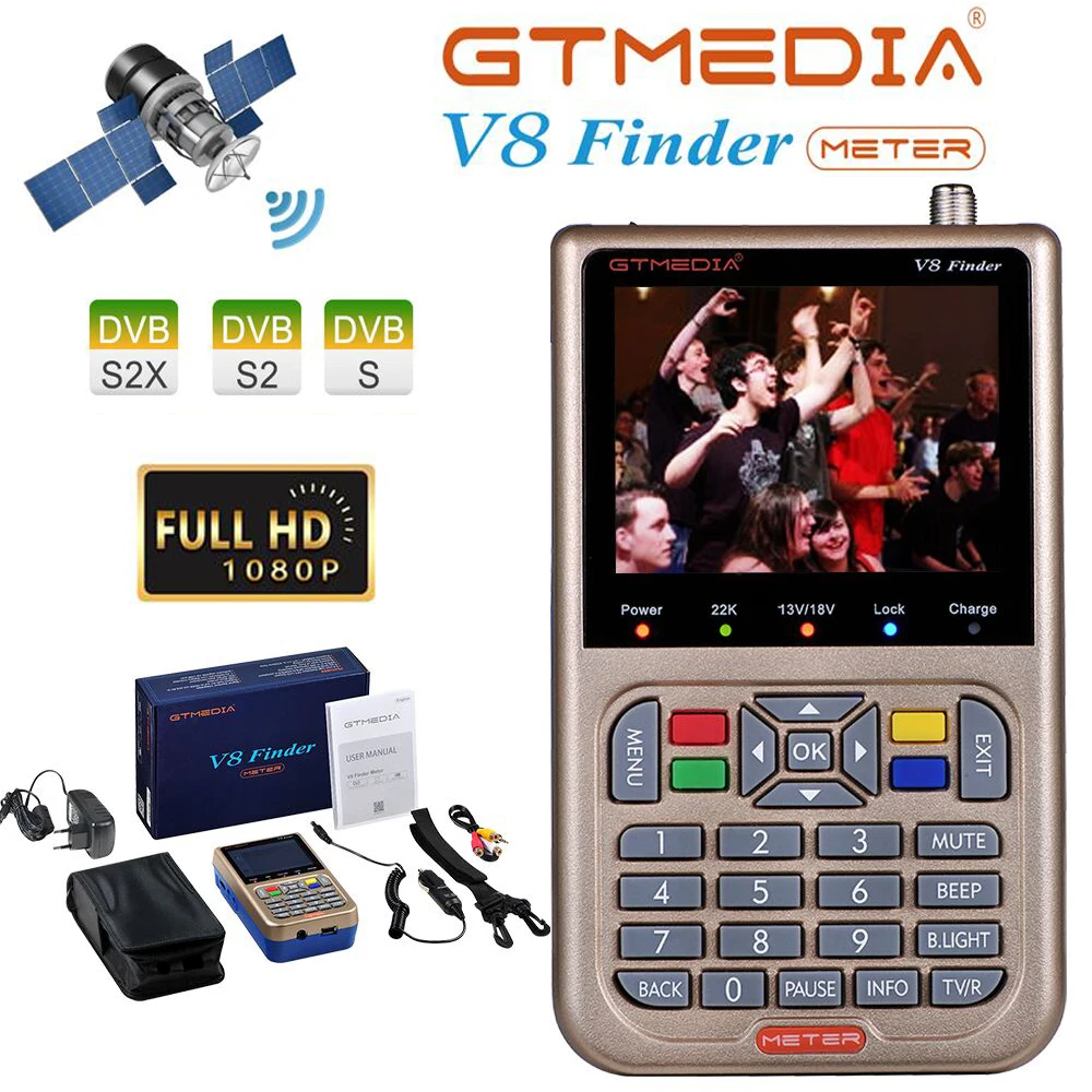 

Отправка из Испании V8 Finder Meter Finder Digital Satellite Finder DVB S/S2/S2X HD 1080P приемник ТВ сигнала спутниковый декодер