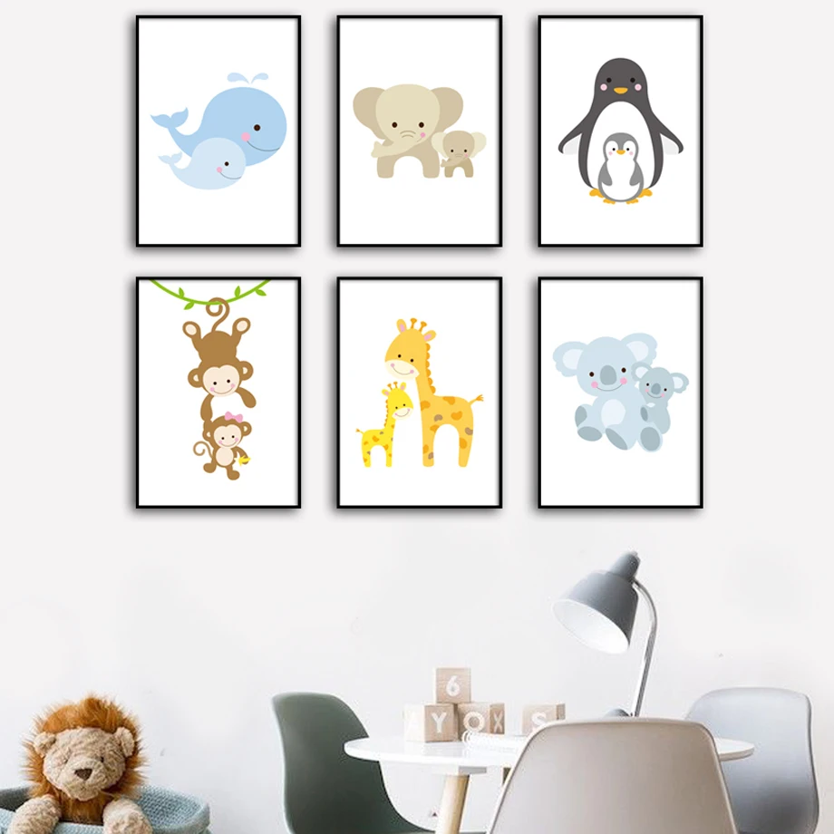 

Elephant Monkey Giraffe Koala penguin whale Wall Art Canvas Painting Nordic Posters And Prints Wall Pictures child Room Decor