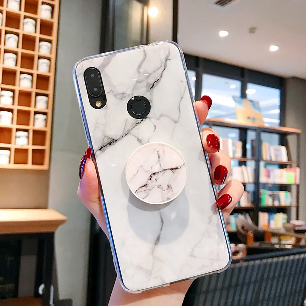 Marble Case for Xiaomi Redmi Note 7 8 case Luxury Doll Bracket Holder Cover MI 9 Ring Soft TPU 6 Coque |