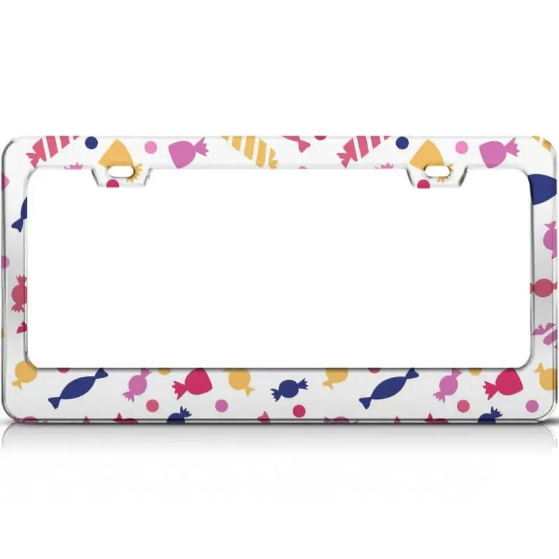 

Peceeta Sweety Candies License Plate Frame 2 Holes 1 Frame Matte Aluminum Covers Holders for US Vehicles white 16x31cm"]