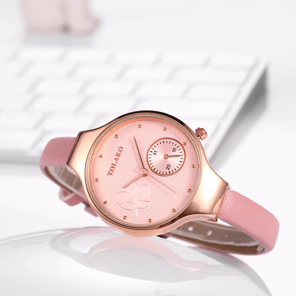 Женские кварцевые часы с кожаным ремешком цветком синие повседневные 2020 |