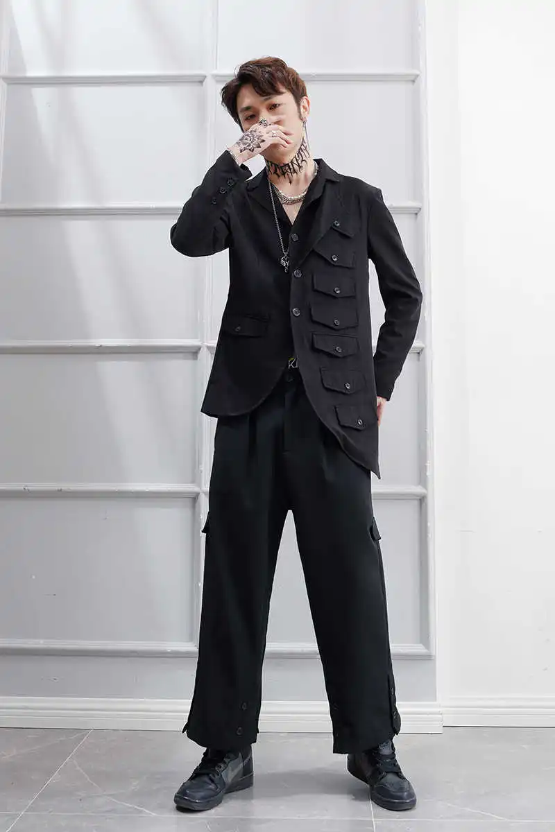 

Blazers Men Suits New Yamamoto Style Jacket Splicing Self-cultivation Irregular Asymmetric Personalit 2021 Spring And Summer