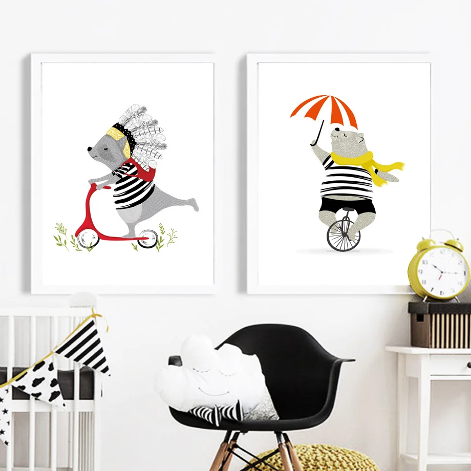 Настенная Картина на холсте с изображением медведя собаки енота детская спальня