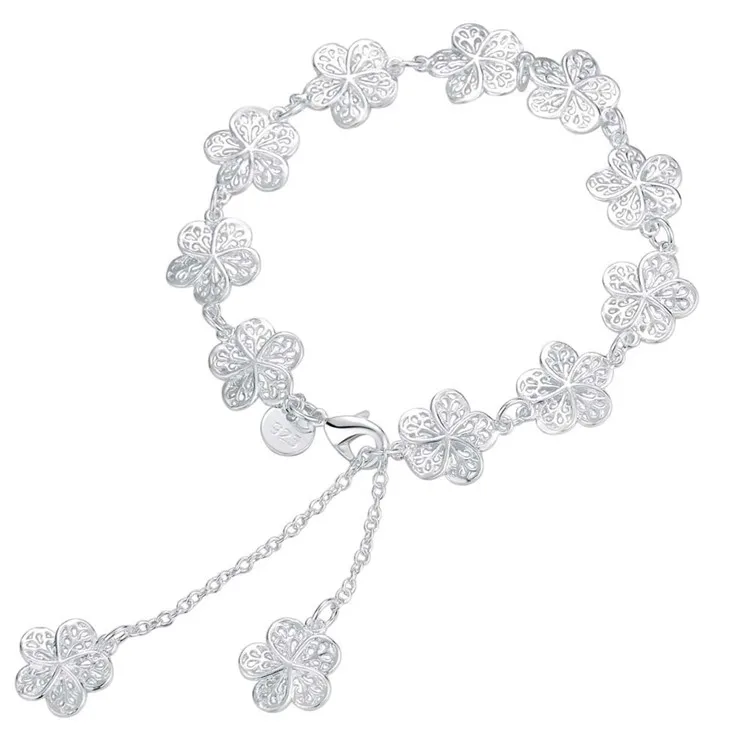Цельные серебряные браслеты и с цветами цепочкой браслет на свадьбу женский