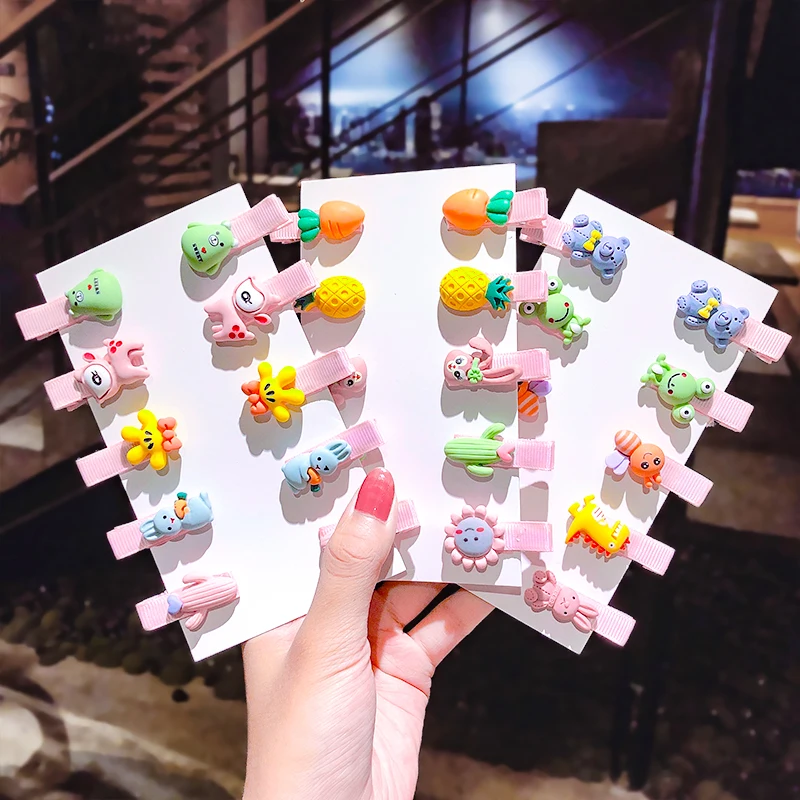 10 шт./компл. заколки для волос девочек с мультяшным единорогом фруктами и цветами