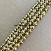 natural shining gold plt hematite stone round loose beads 4 6 8 10 mm 15 loose pick size for jewelry making diy