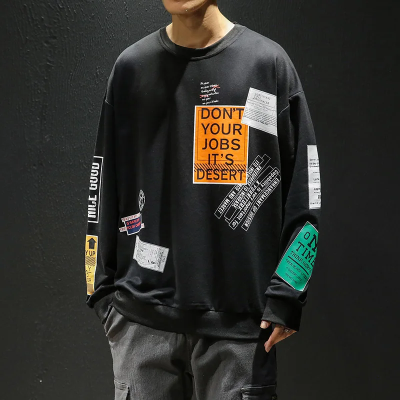 

New Teens Sweatshirts Men Fashion Print Harajuku Pullover Hoodie Hip Hop Streetwear O-Neck Men Anime Clothes