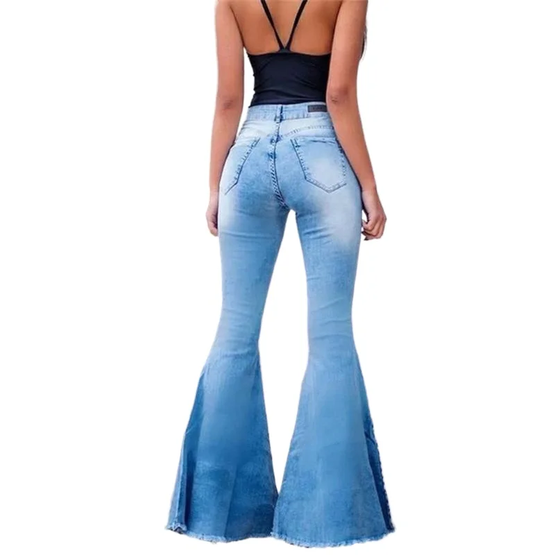 

High Waist Flare Denim Jeans For Women Full Length Skinny Stretch Pants S-3XL