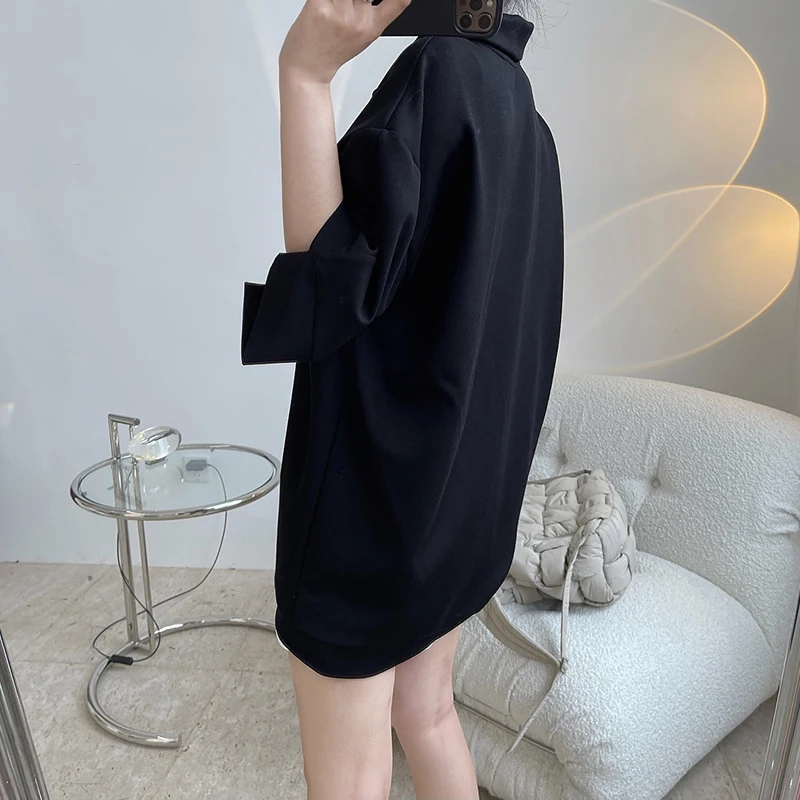 

TWOTWINSTYLE Pure Color T Shirts For Female Lapel Collar Short Sleeve Loose Pure Color Women's Casual T Shirt Fashion New 2021