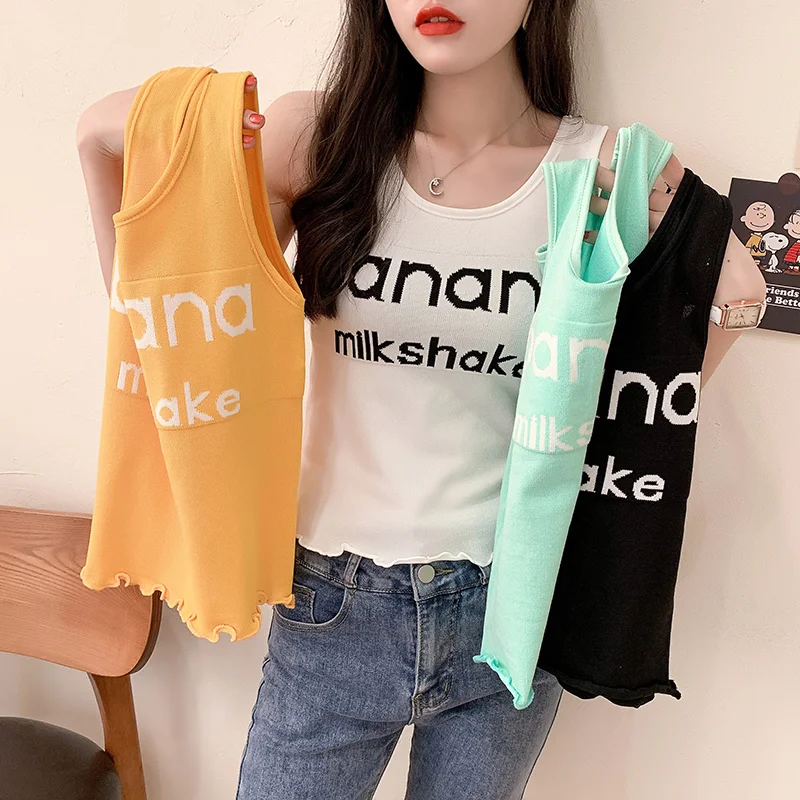 

Spring and Letter Fashion Slim Knitted Vest Sleeveless Outer Wear Underwear Women Nuyoah