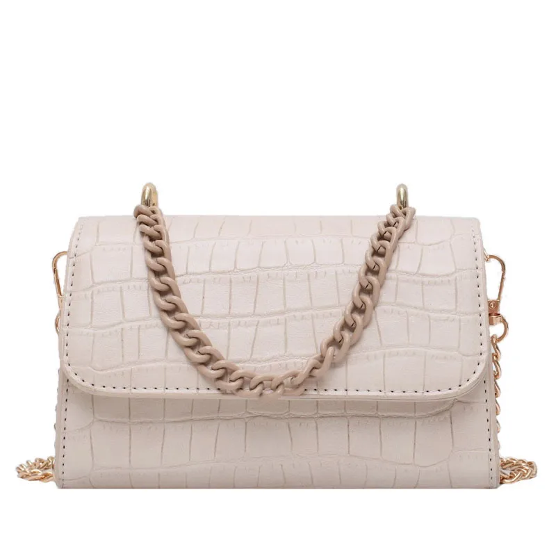 

Chain Small Acrylic PU Leather Shoulder Bags For Women 2021 Fashion Solid Color Crossbody Bag Women's Alligator Pattern Handbags