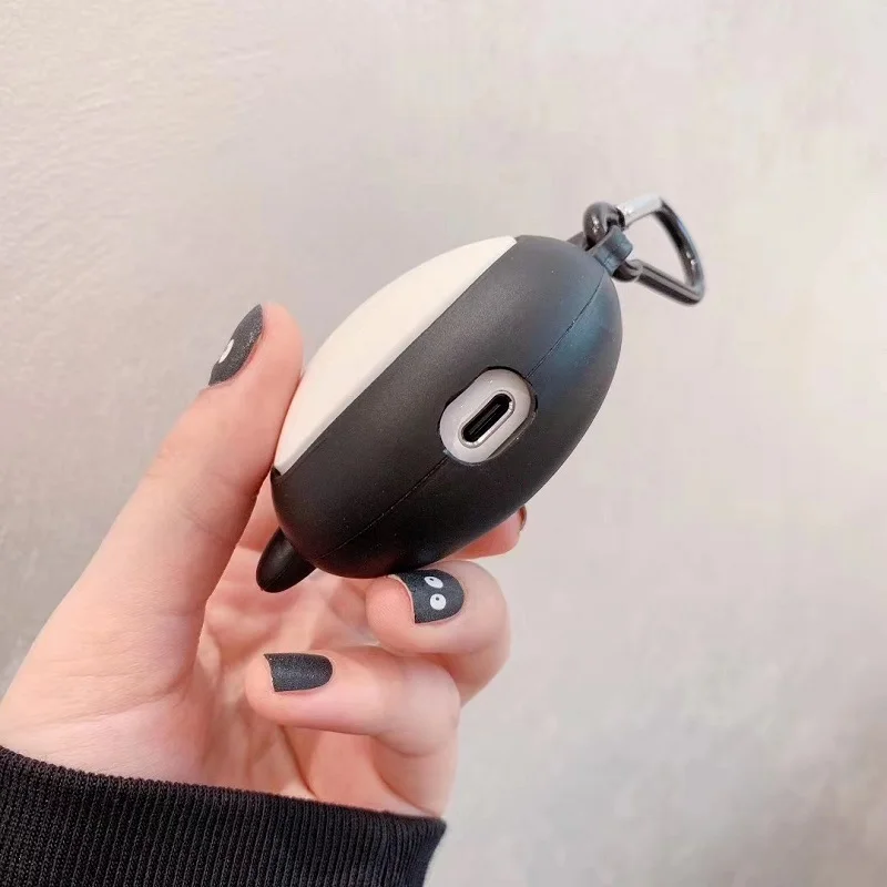 

Smooth Silicone Cute 3D Cartoon BlackNWhite Round Logy Penguin Earphone Case For Airpods 1/2 Pro Buy One Get Anti-lost Ring Free