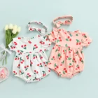 Летняя одежда для новорожденных девочек с принтом вишни