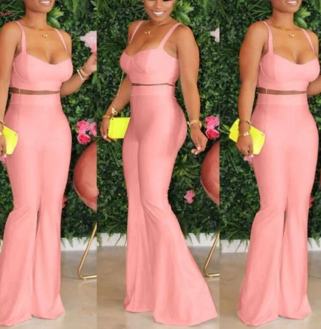 

2021New Arrival Women Clothing Sets Two Piece Sexy Girls Top and Wide Leg Pants Sets