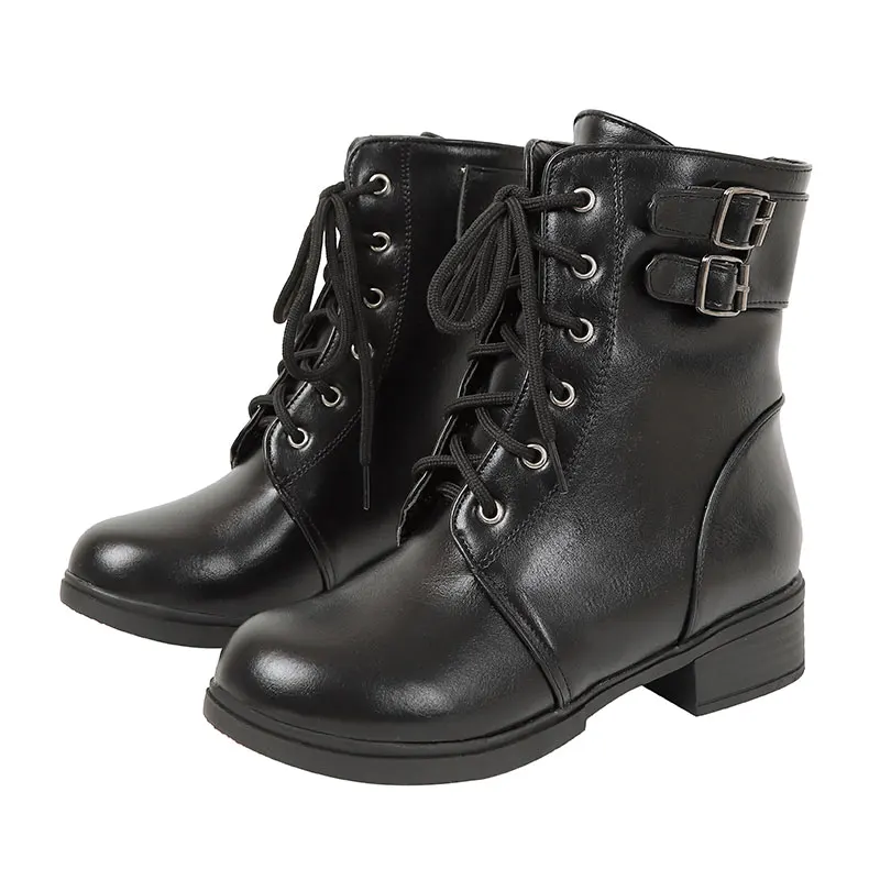 Новинка Зимние Повседневные Ботинки martin на шнуровке Черные ботильоны с круглым