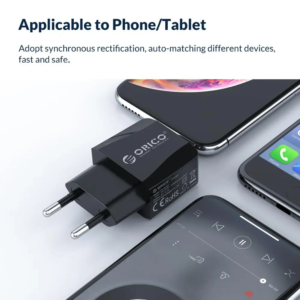 Зарядное устройство ORICO с 2 USB-портами 5 В 1 А для iPhone iPad Samsung Xiaomi Huawei европейская