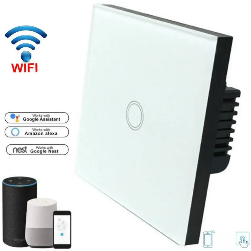 Беспроводной WiFi сенсорный выключатель прерыватель wifi настенный светильник переключатель со стеклянной панелью eWelink приложение умный Переключатель ЕС стандартный AC90-240V