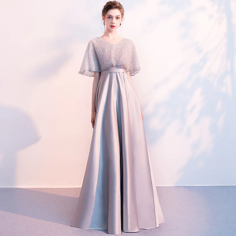 

Женские Вечерние вечернее платье с накидкой Топ кружевные Сатиновые платья трапециевидной формы с длинными Свадебные вечерние платье разм...