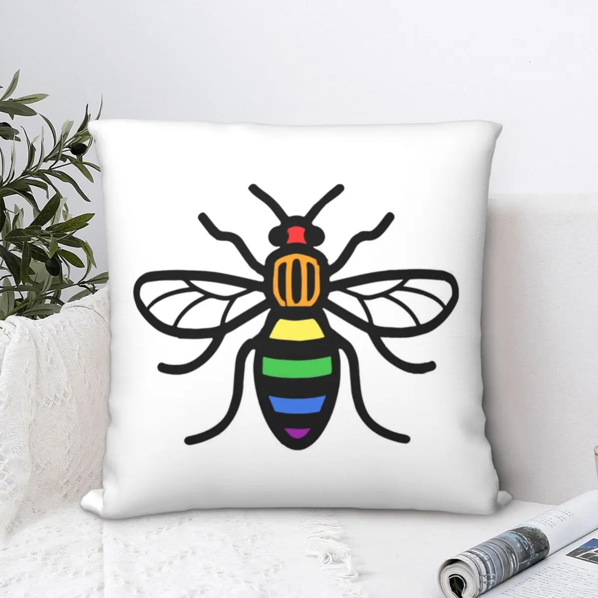 

RAINBOW WORKER BEE Square Pillowcase Cushion Cover cute Home Decorative Polyester Pillow Case Room Simple 45*45cm