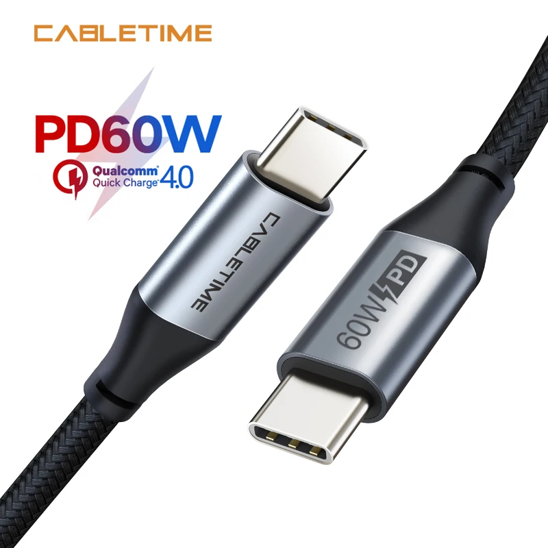 CABLETIME USB C to Type-C Cable 60W for Huawei Mate 30 PD QC 4.0 Fast Charge Data Macbook Samsung S10 Plus N300 | Мобильные телефоны