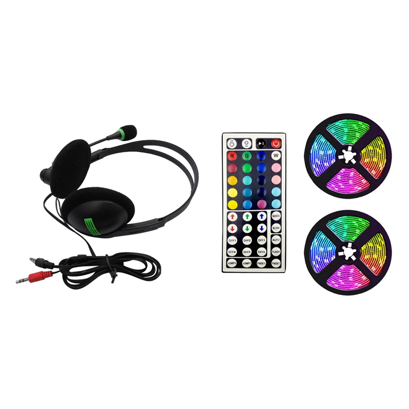 

3.5MM Audio Headset Computer Headsets With 270 Degree Boom Mic & 10M Waterproof Led Strip Lights With 44 Keys Controller