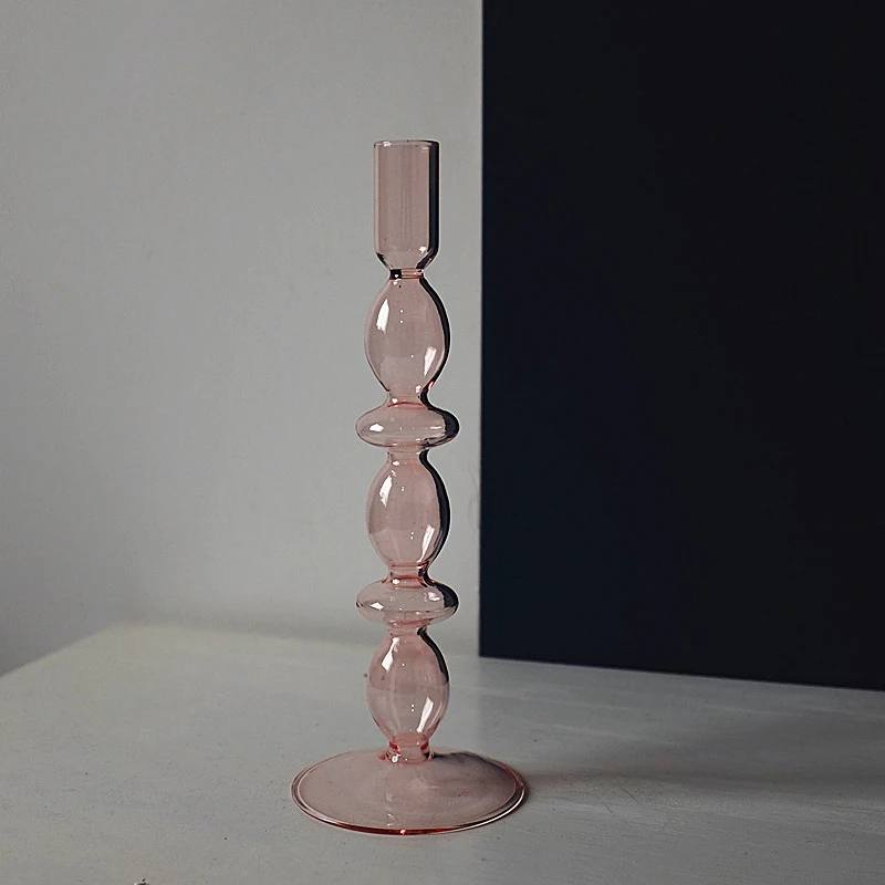 

1pc Clear Glass Pink Candle Holder Pillar or Taper Candlesticks Holder Wedding Table Centerpieces Nordic Home Decor