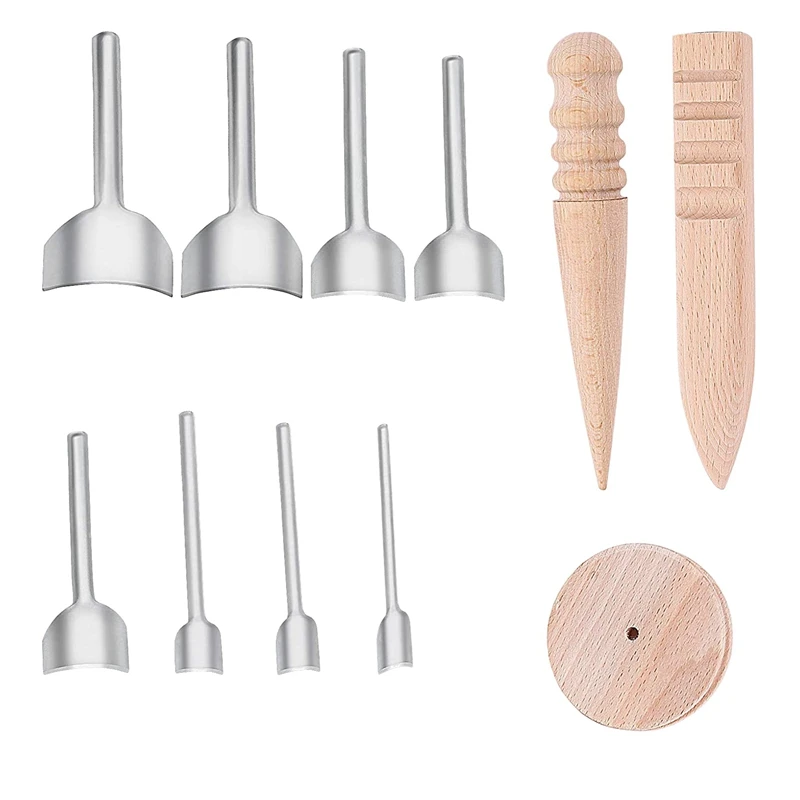

8 Pcs Half-Round Cutter Punch with 3Pcs Wood Slicker Burnishes Leather Craft Tools Leather Hole Punch for Strap Belt