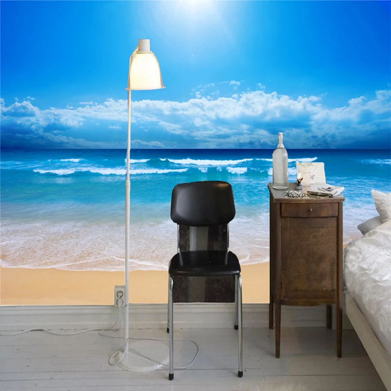 Персонализированная 3D фотообои Морской вид на стене Живопись Гостиная Диван Спальня Телевизионная фоновая бумага Солнечный пляж Мурал