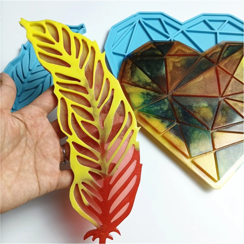 

DIY Crafts Love Heart Tray Pad Feather Plates Epoxy Resin Mold Silicone Mould KX4C