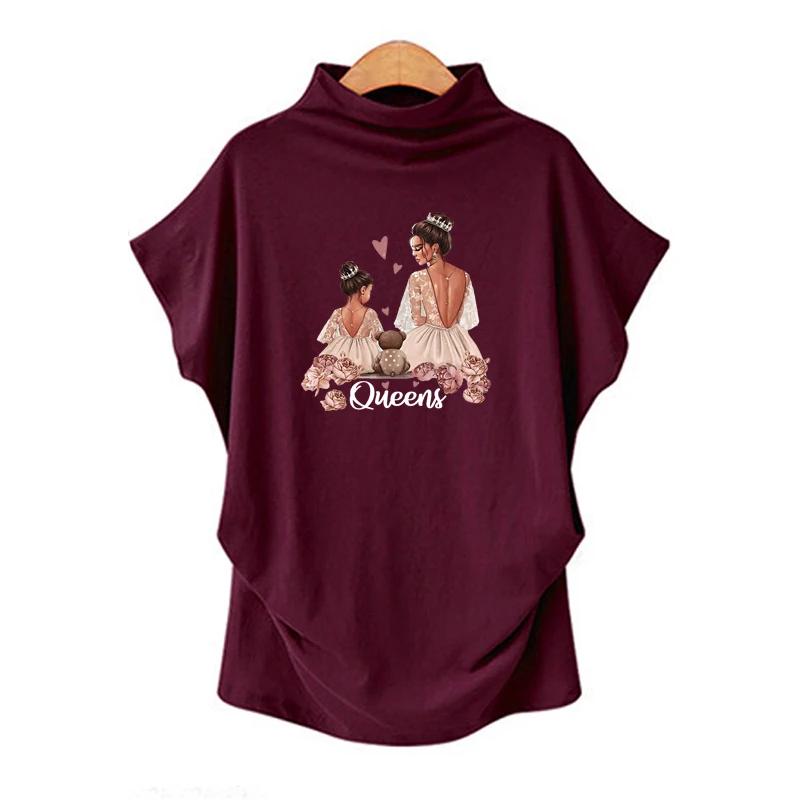 

Lady Tshirt Harajuku Vintage O Neck Parent Child Print Fashion Short Sleeve Casual Tee Tops Female T-Shirt 2021 Summer