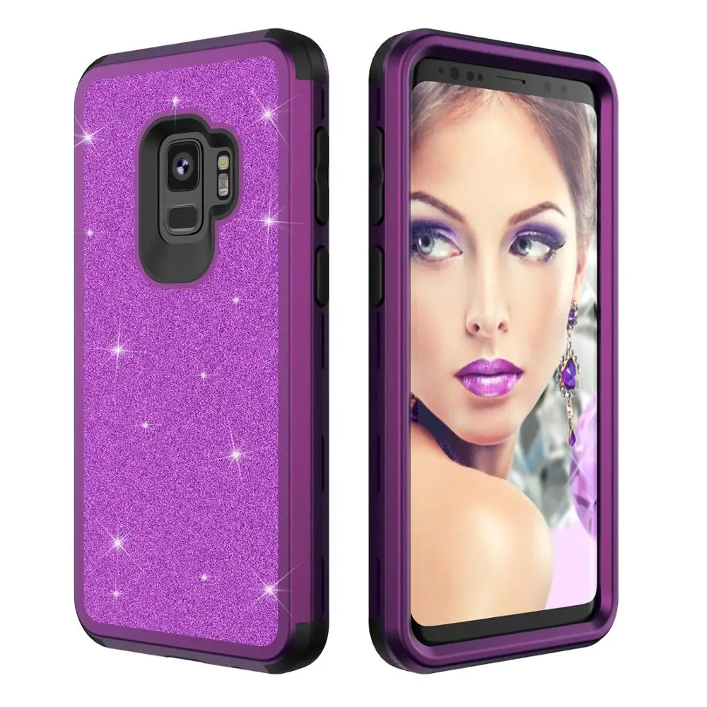 

Girl Bling Luxury Case For Samsung Galaxy S 9 Covers 3 in 1 Shockproof Heavy Duty Bumpers Gaxaly S9 Fundas Para Etui Coque