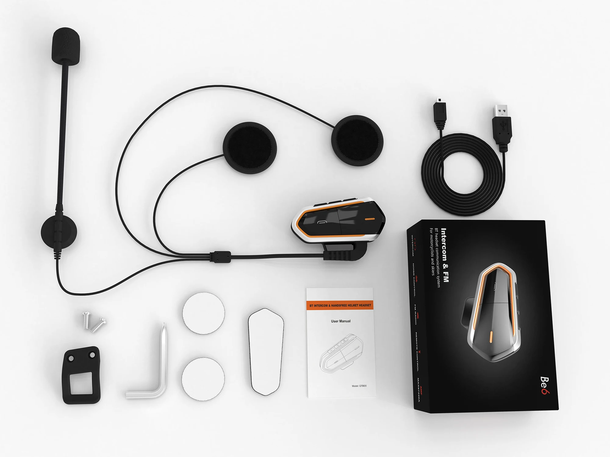 Мотоциклетные наушники для шлема с беспроводным интеркомом Bluetooth интерфоном, громкой связью, водонепроницаемыми наушниками, FM-радио и наушниками QTBE6