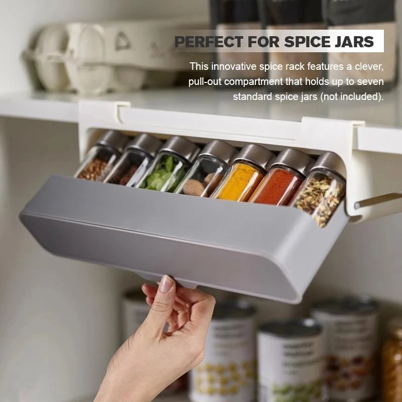

Home Kitchen Self-adhesive Wall-mounted Under-Shelf Spice Organizer Spice Bottle Storage Rack Kitchen Supplies Storage In Stock