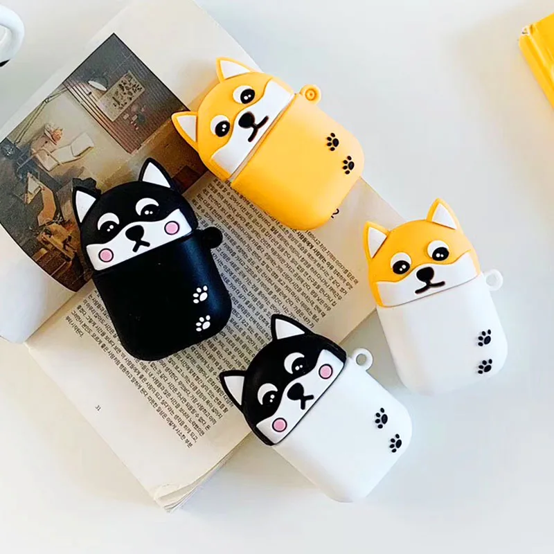 Чехол EKONEDA с мультяшным рисунком Шиба ину собак Хаски для Airpods, силиконовый мягкий чехол с милыми животными для Airpods