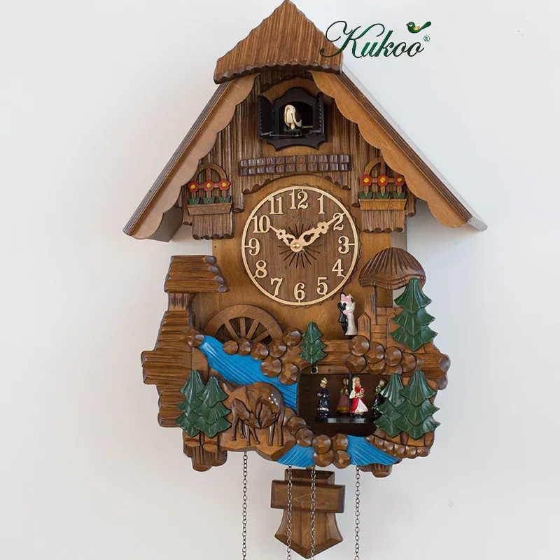 Твердые деревянные ручные резные настенные часы cuckoo с крашеным сердечником для