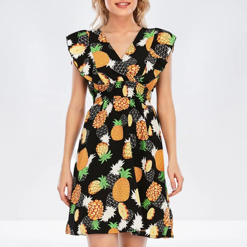 

Women Dress Ruffle Printed Summer Sleeveless V Neck Dress for Working dresses for women party 2021 vestidos
